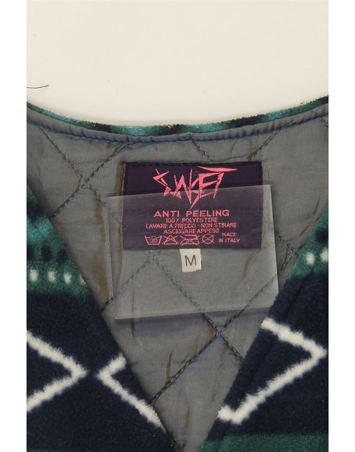 Vintage mujer polar Gilet Reino Unido 14 verde medio Argyle/Diamond Retro