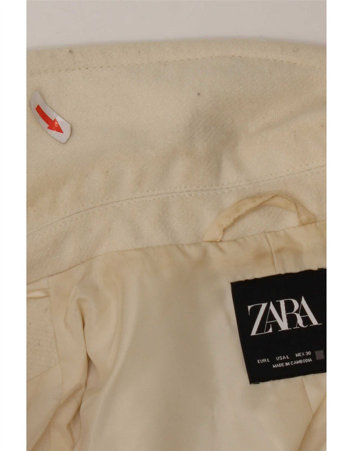 Zara Mujer Abrigo UK 46 Grande Poliéster Blanco