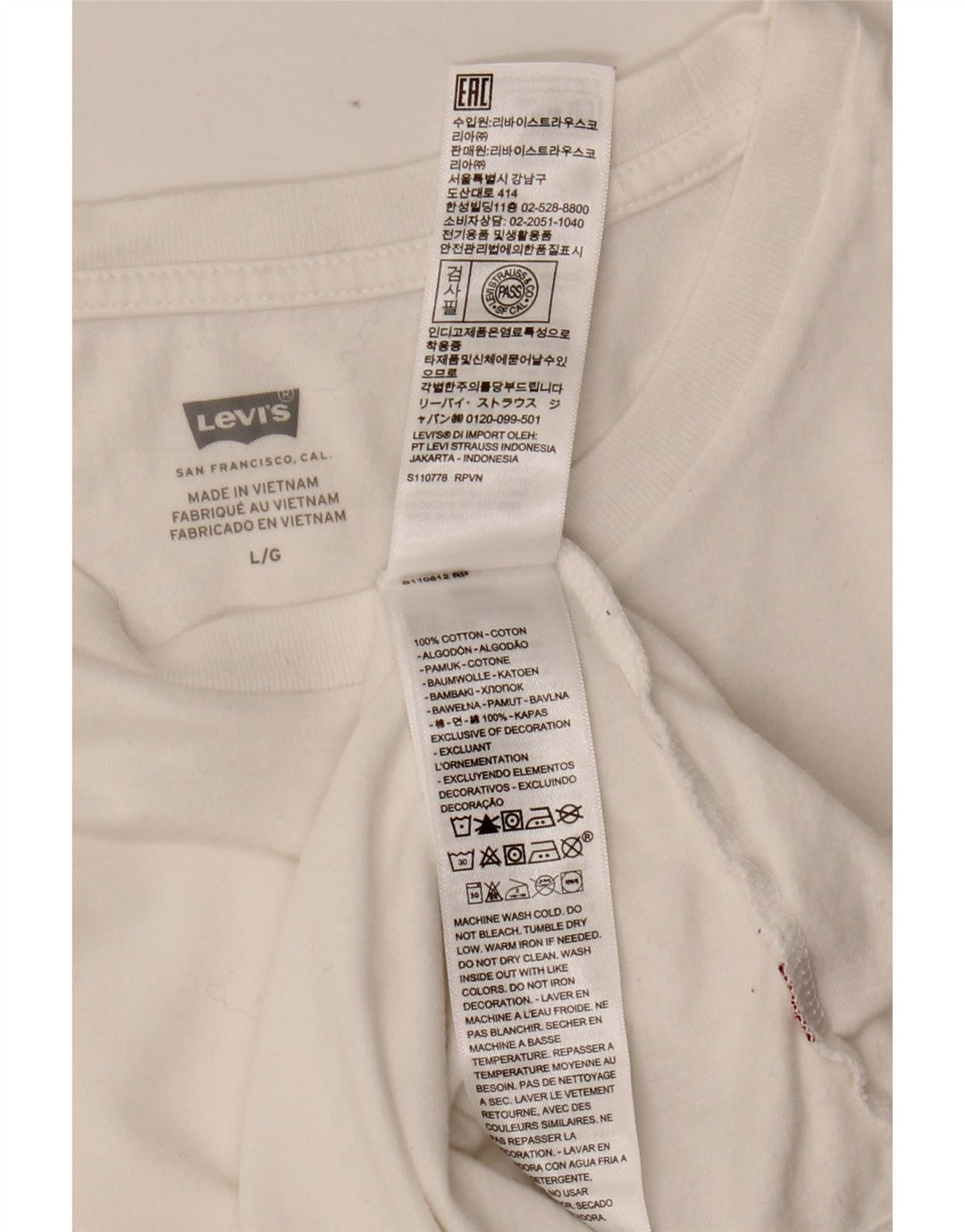 LEVI'S Camiseta para mujer Top UK 44 Grande Algodón blanco