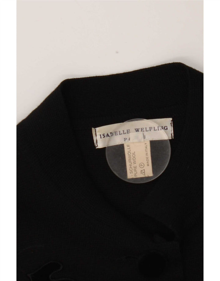 Vintage mujer 5 botones Blazer chaqueta Reino Unido 10 pequeña lana virgen floral negra