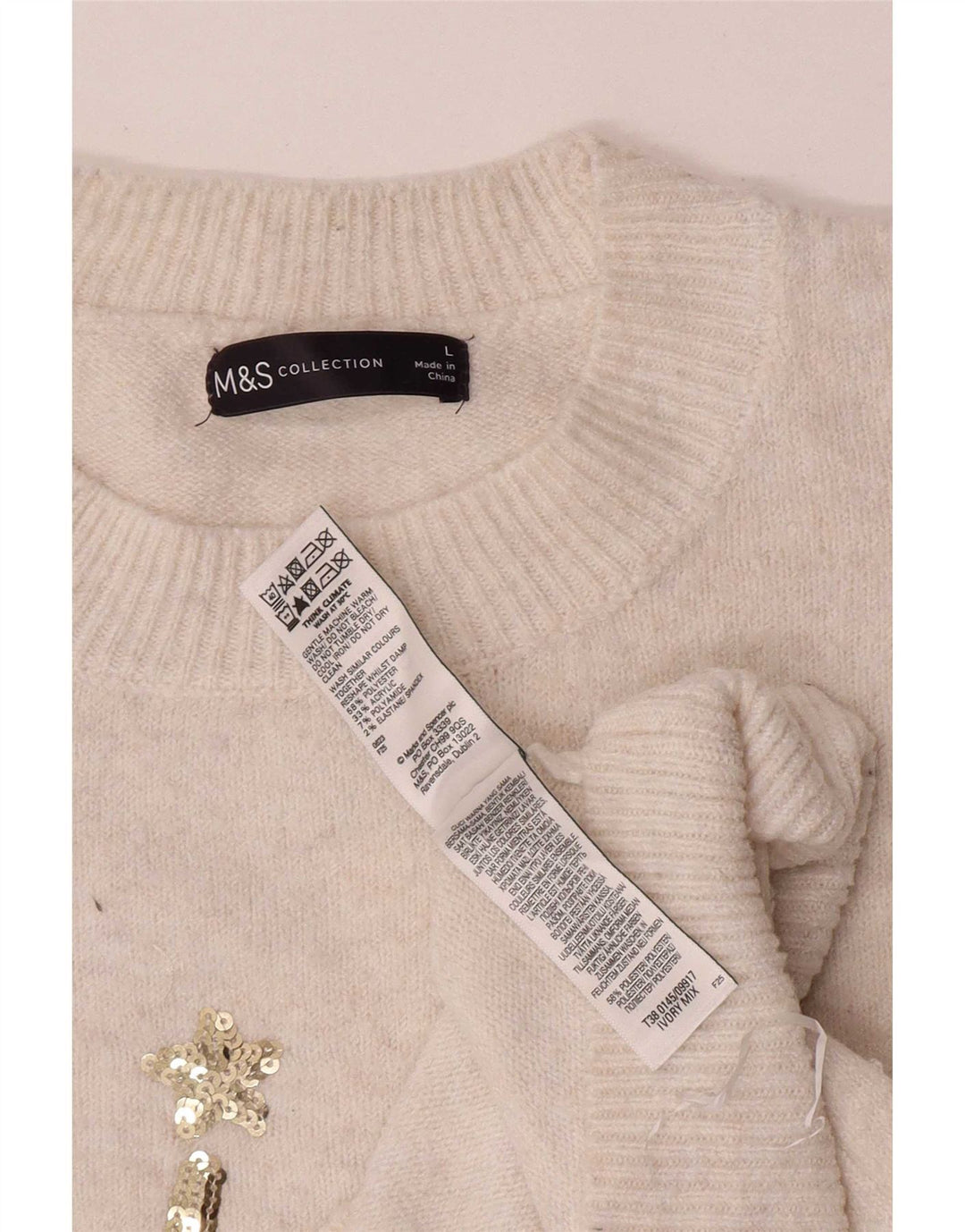 Marks & Spencer Suéter de cuello redondo para mujer UK 46 Large Off White