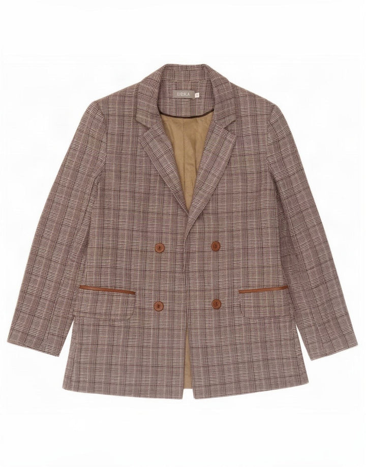 Libra Chaqueta tipo blazer abierta para mujer UK 40 Marrón medio Pata de gallo
