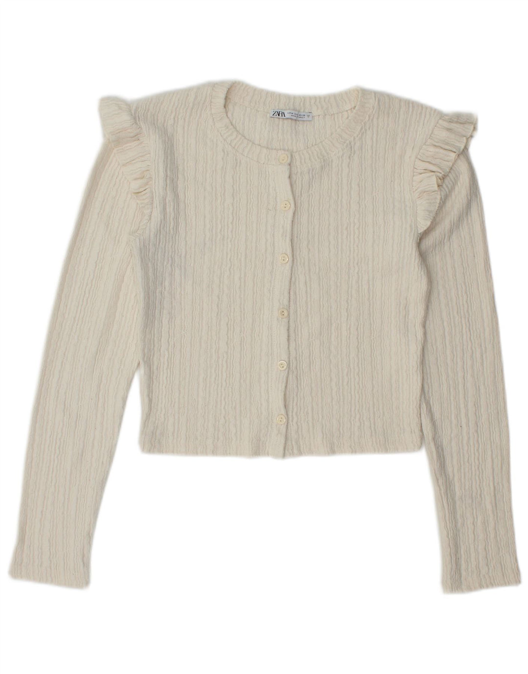 Zara Mujer Crop Cardigan Suéter UK 12 Medio Off White Poliéster