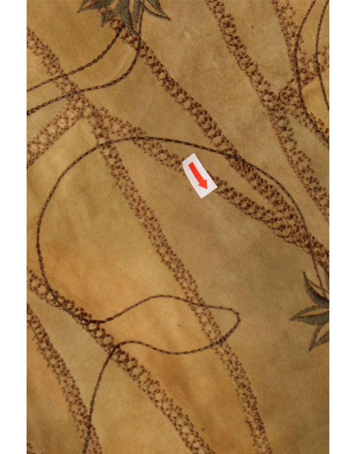 VINTAGE Chaleco de ante para mujer EU 38 Cuero floral marrón medio