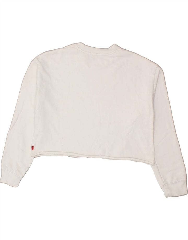 LEVI'S Womens Oversized Crop Graphic Sweatshirt Jumper UK 6 XS White Vintage Levi's and Second-Hand Levi's from Messina Hembry 