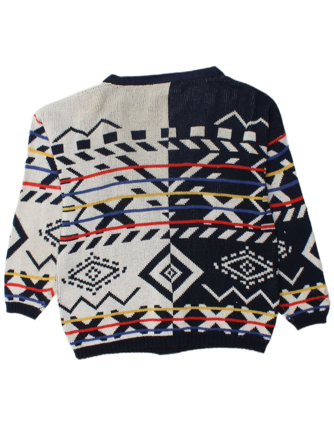 VINTAGE suéter cárdigan de gran tamaño para mujer Reino Unido 16 grande azul marino geométrico