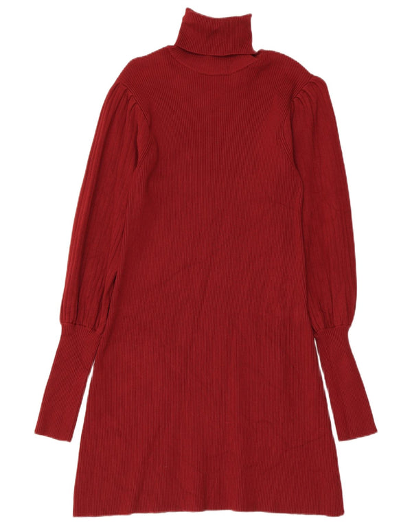 Zara Mujer Vestido Jersey De Manga Larga UK 8 Small Borgoña Viscosa