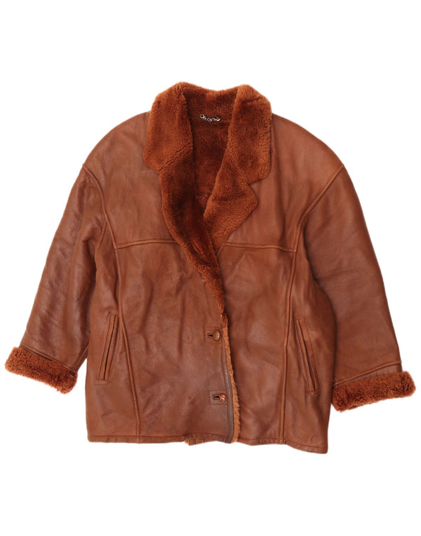 Vintage mujer chaqueta de piel de gran tamaño EU 42 marrón grande