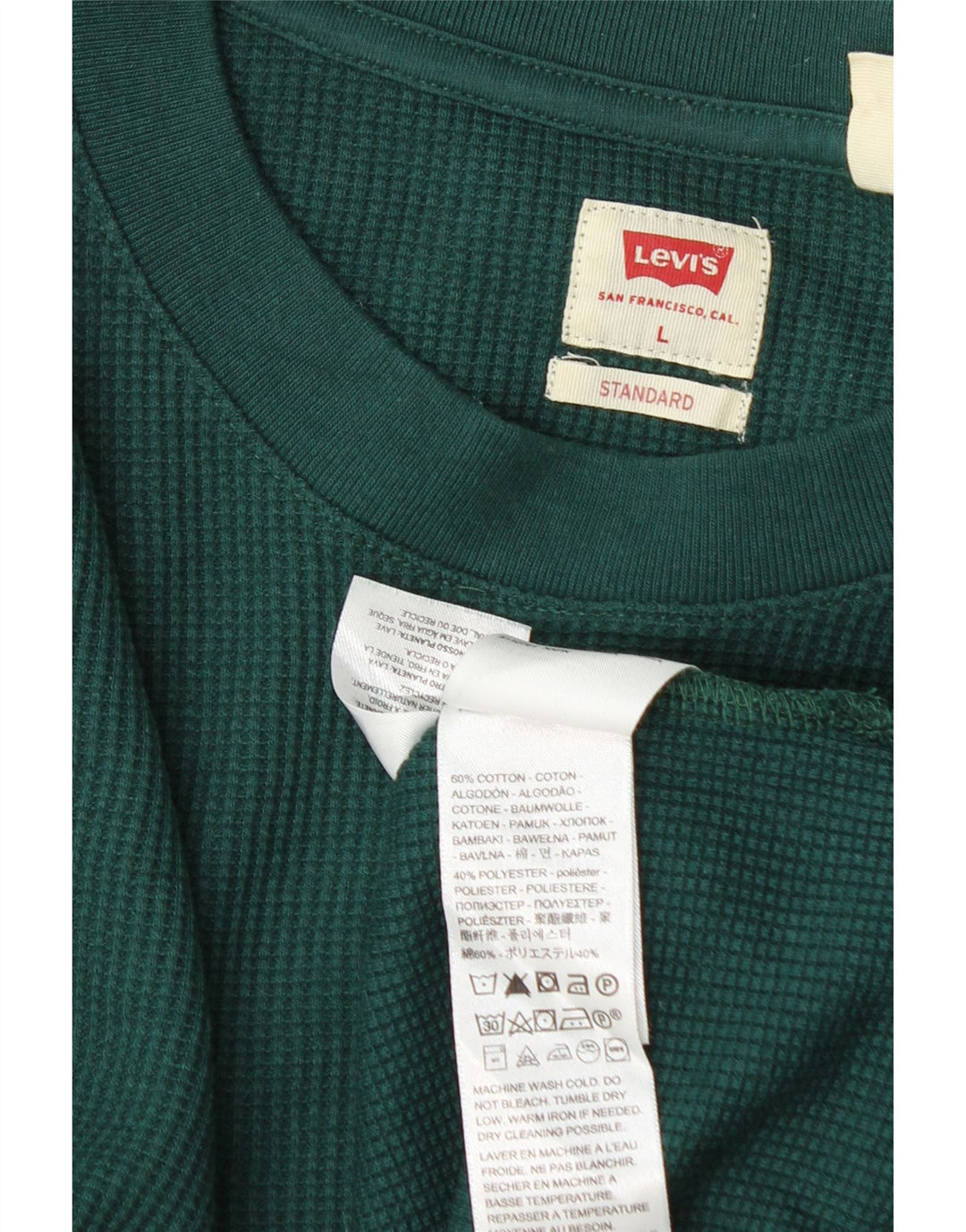 Levi's Mens Standard Top Manga Larga Grande Algodón Verde