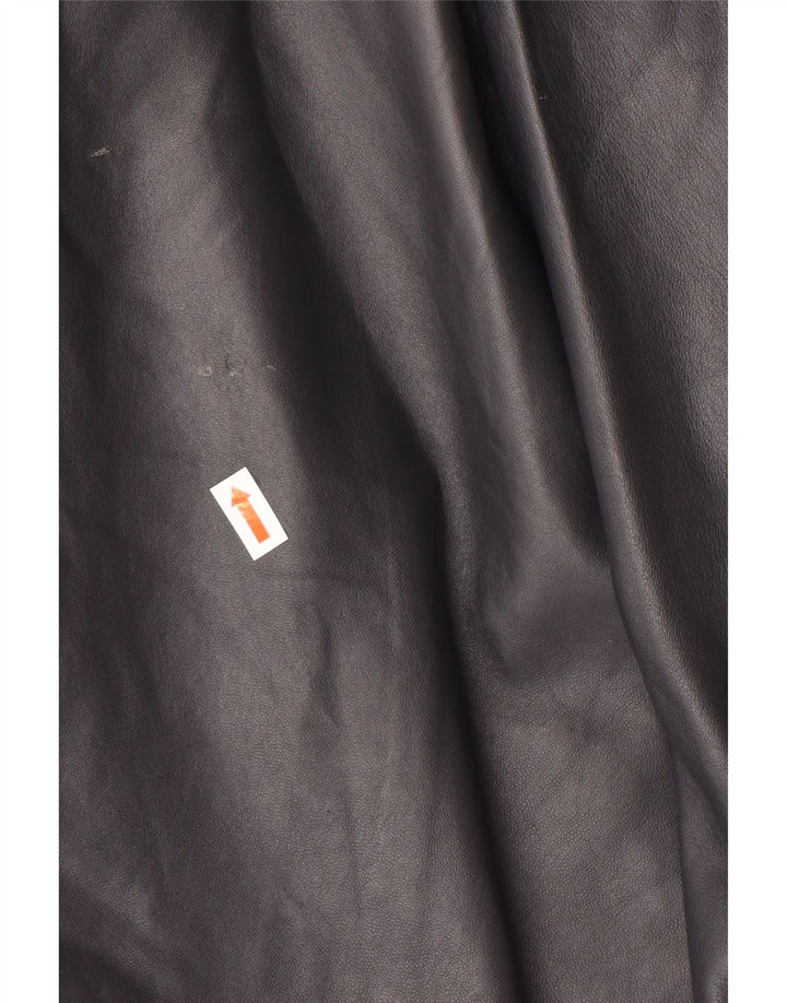 Vintage mujer abrigo de cuero de gran tamaño IT 44 Medio Negro Cuero Clásico