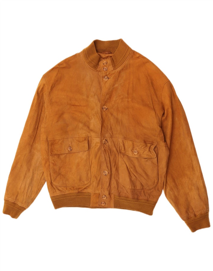 Chaqueta bomber de ante para hombre con hojas verdes IT 54 2XL Cuero beige