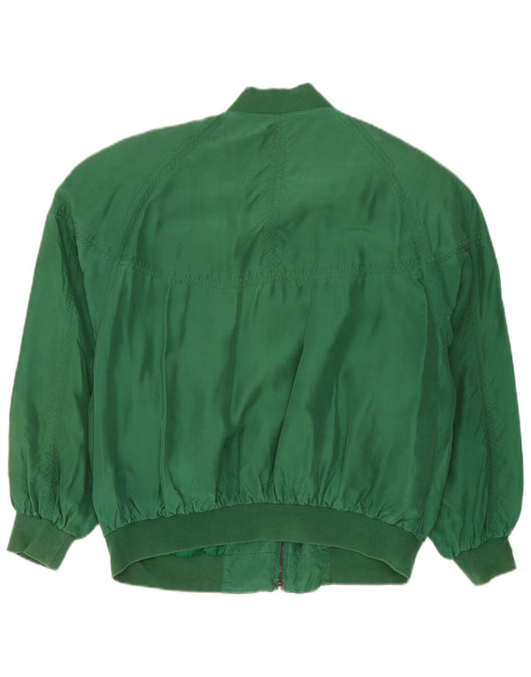 Vintage hombres suelta ajuste bombardero chaqueta Reino Unido 36 pequeña seda verde