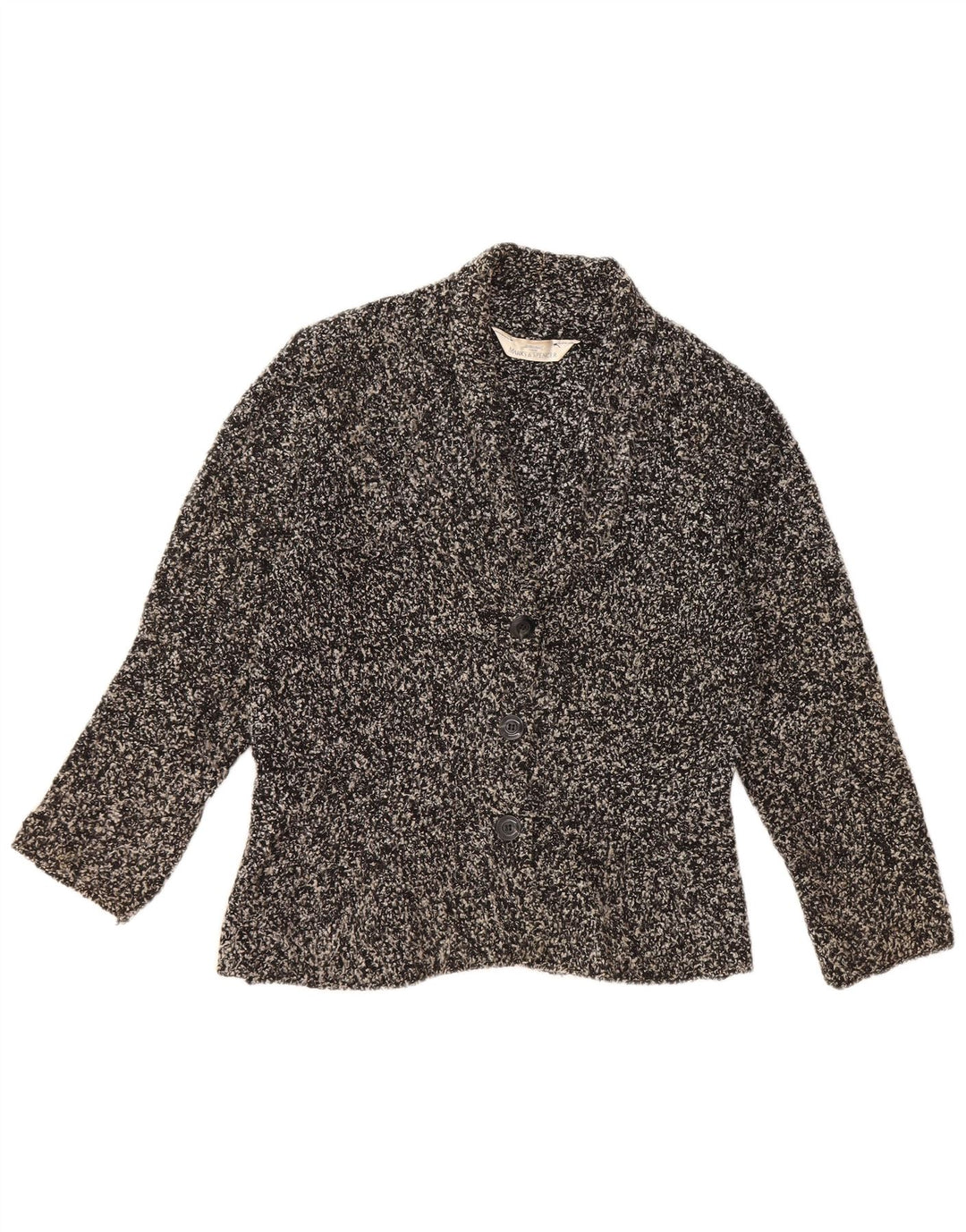 MARKS & SPENCER Suéter tipo cárdigan para mujer Reino Unido 12 Acrílico moteado negro mediano