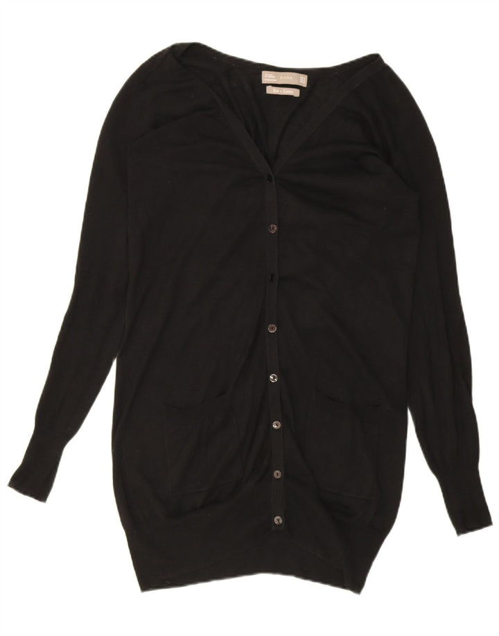 Zara Mujer Jersey Cárdigan Largo UK 40 Mediano Seda Negra