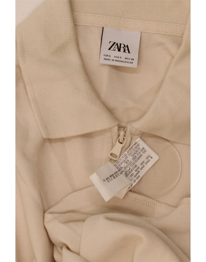 Zara Hombre Polo Cuello Jersey Jersey Pequeño Algodón Blanco Roto