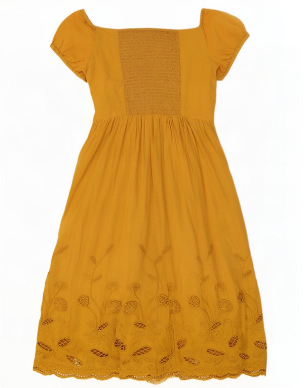 Zara Vestido con Hombros Descubiertos para Mujer UK 8 Pequeño Algodón Floral Amarillo