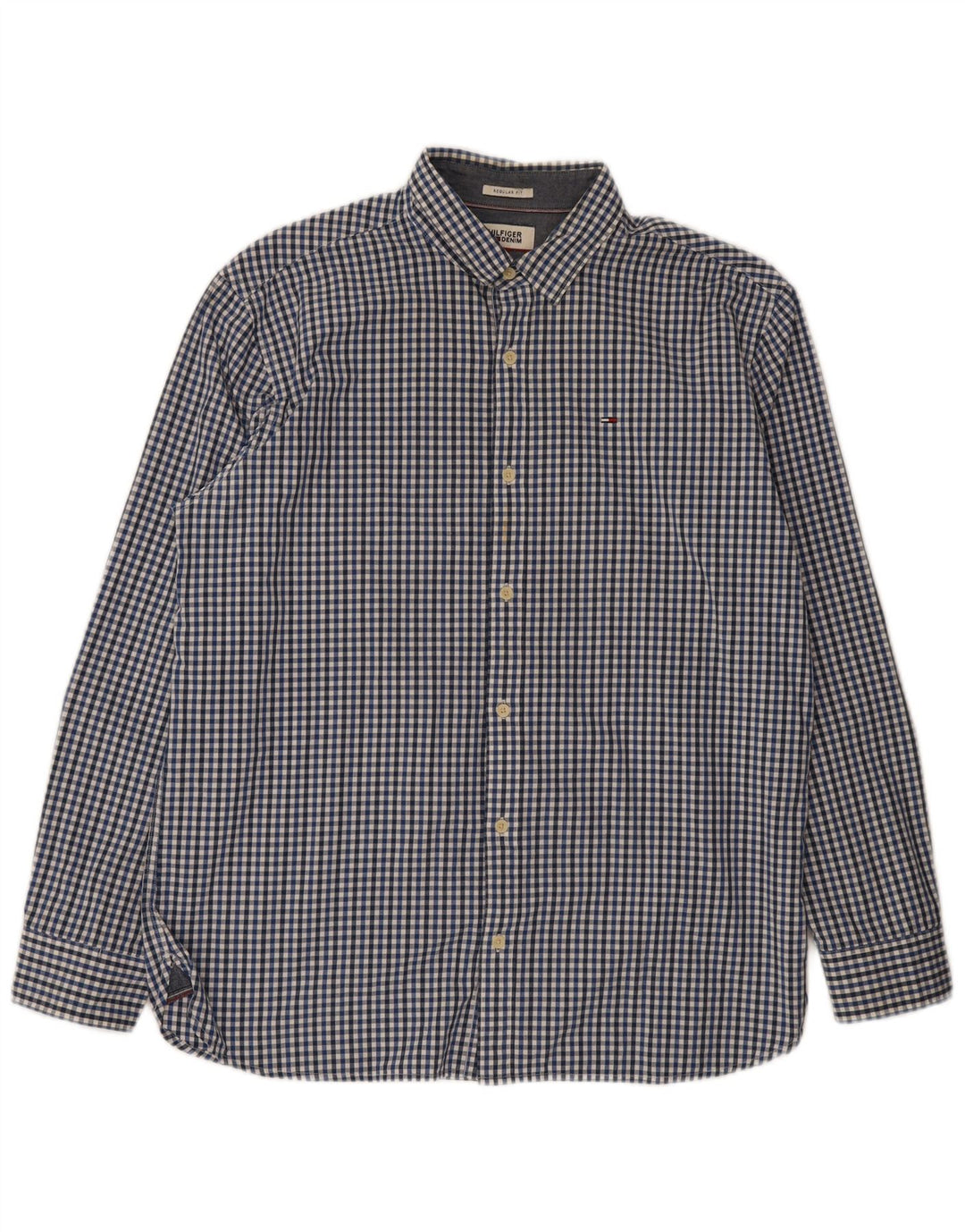 Tommy Hilfiger Camisa de corte regular para hombre XL Algodón a cuadros azul