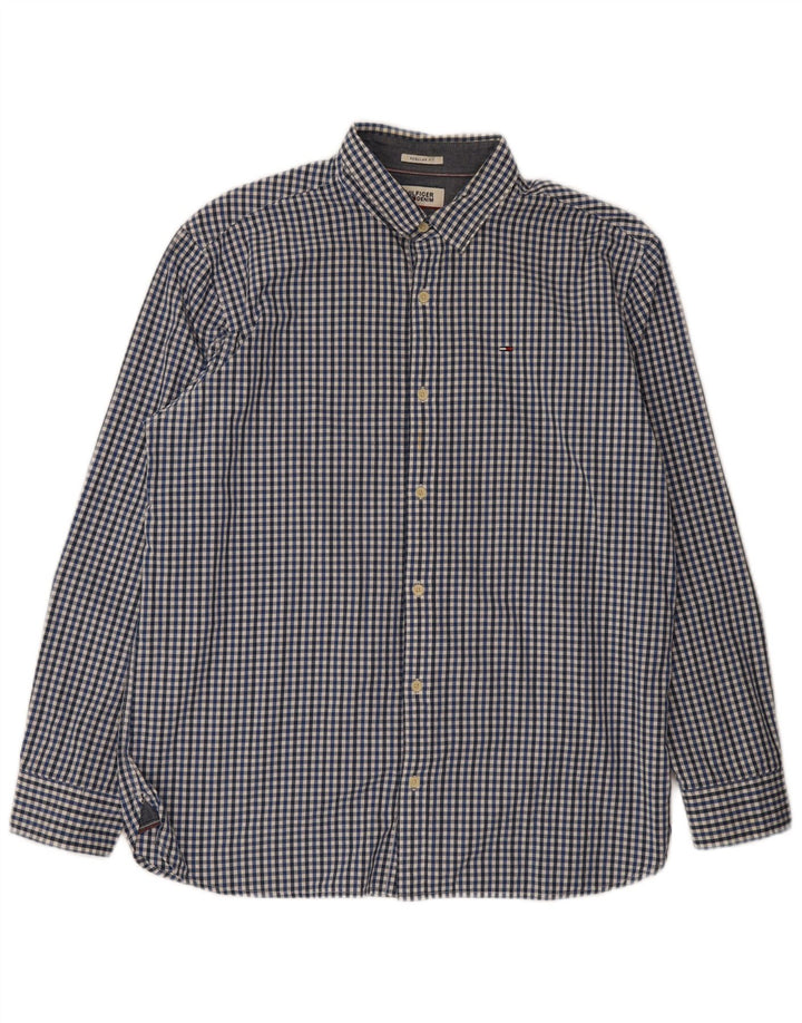 Tommy Hilfiger Camisa de corte regular para hombre XL Algodón a cuadros azul