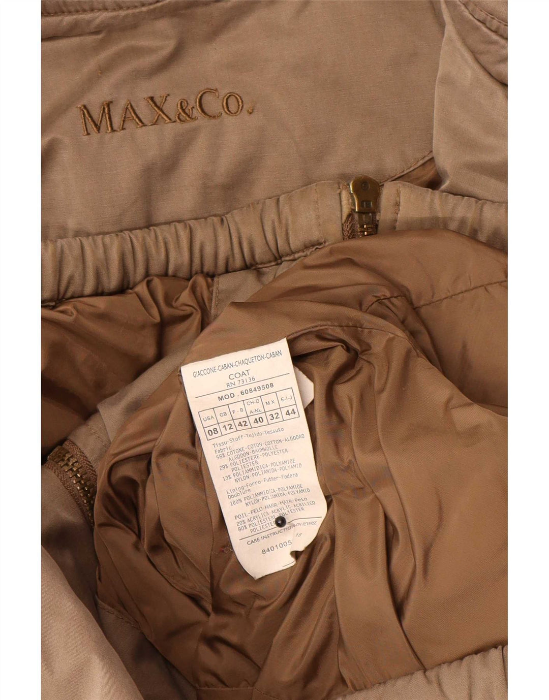 Max & Co. Abrigo acolchado con capucha para mujer UK 42 Algodón marrón medio