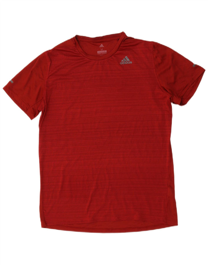 Adidas Mens Climalite Camiseta Top Medio Rojo Rayas Poliéster