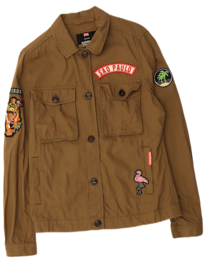 SUPERDRY Womens Graphic Utility Jacket UK 14 Medium Khaki Cotton