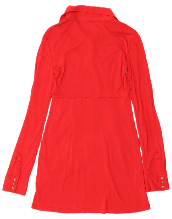 Diesel Vestido Polo De Manga Larga Para Mujer UK 8 Small Poliamida Roja