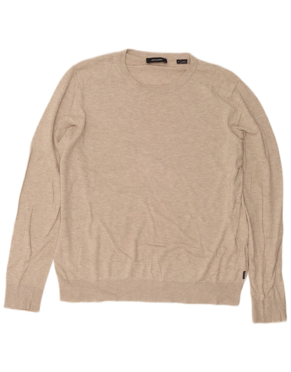 Jack & Jones Hombre Jersey De Cuello Redondo Jersey De Algodón Moteado Beige Grande