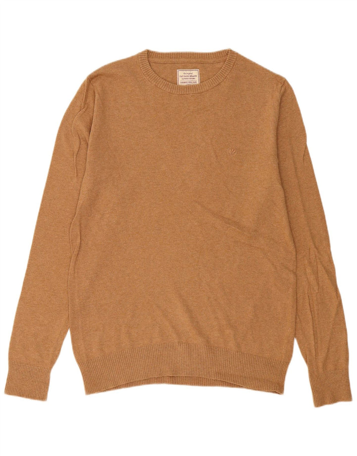 FAT FACE Mens Crew Neck Jumper Sweater Medium Beige Cotton