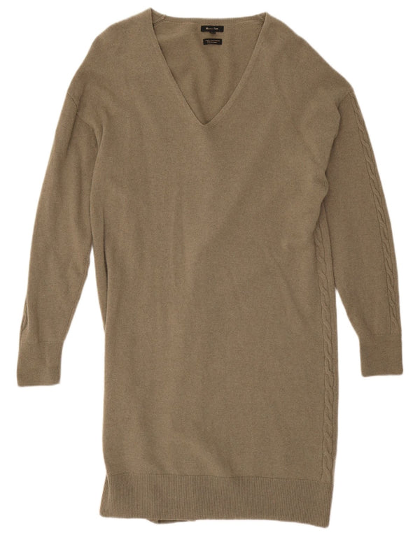Massimo Dutti Vestido Jersey de Manga Larga para Mujer UK 44 Lana Caqui Mediana