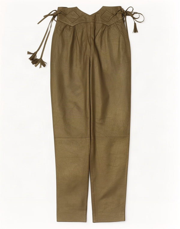 Vintage mujer cintura alta pantalones de cuero IT 42 Medio W28 L30 Caqui