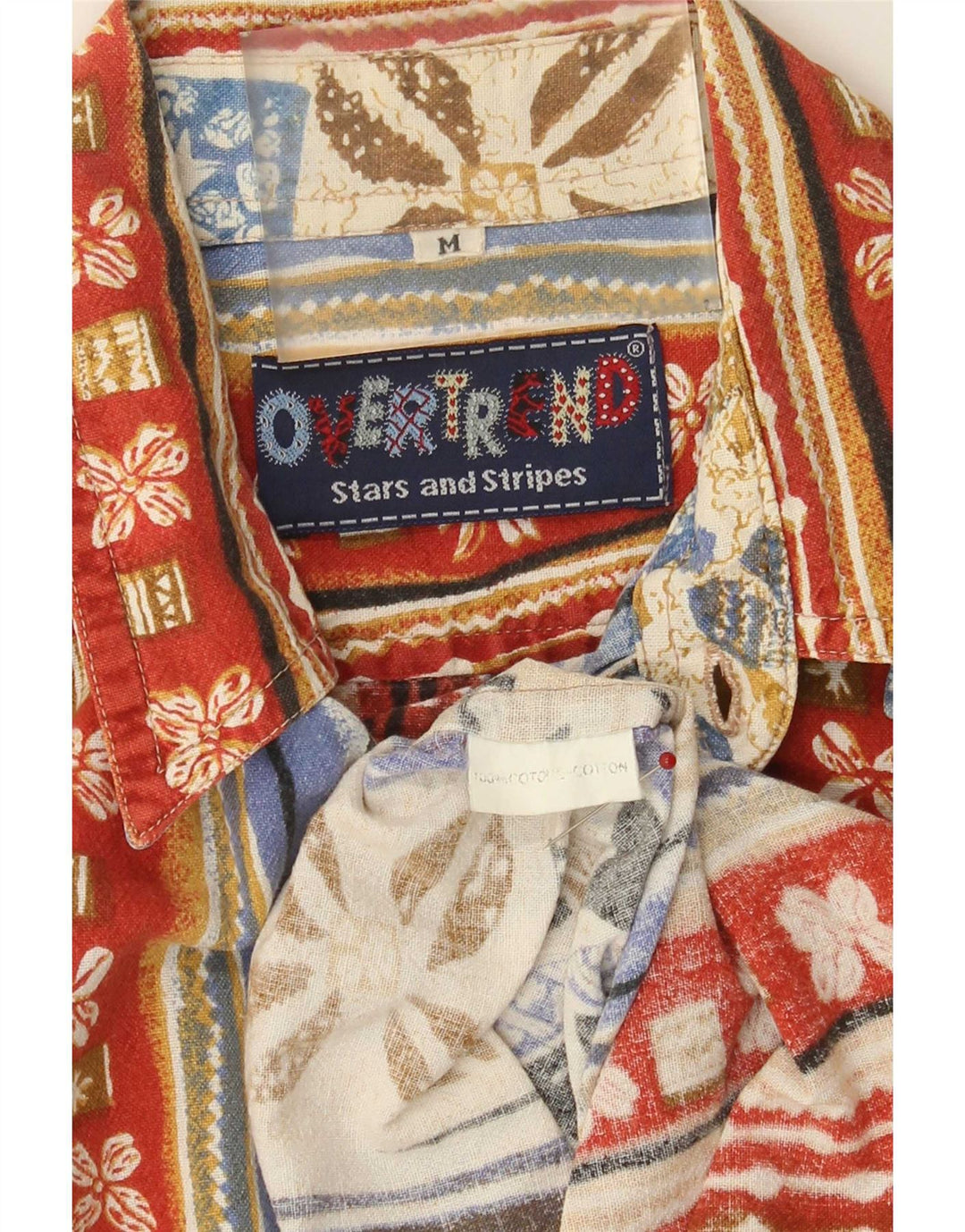 Vintage hombres camisa de manga corta medio multicolor patchwork algodón