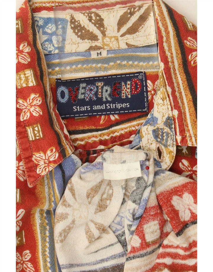 Vintage hombres camisa de manga corta medio multicolor patchwork algodón