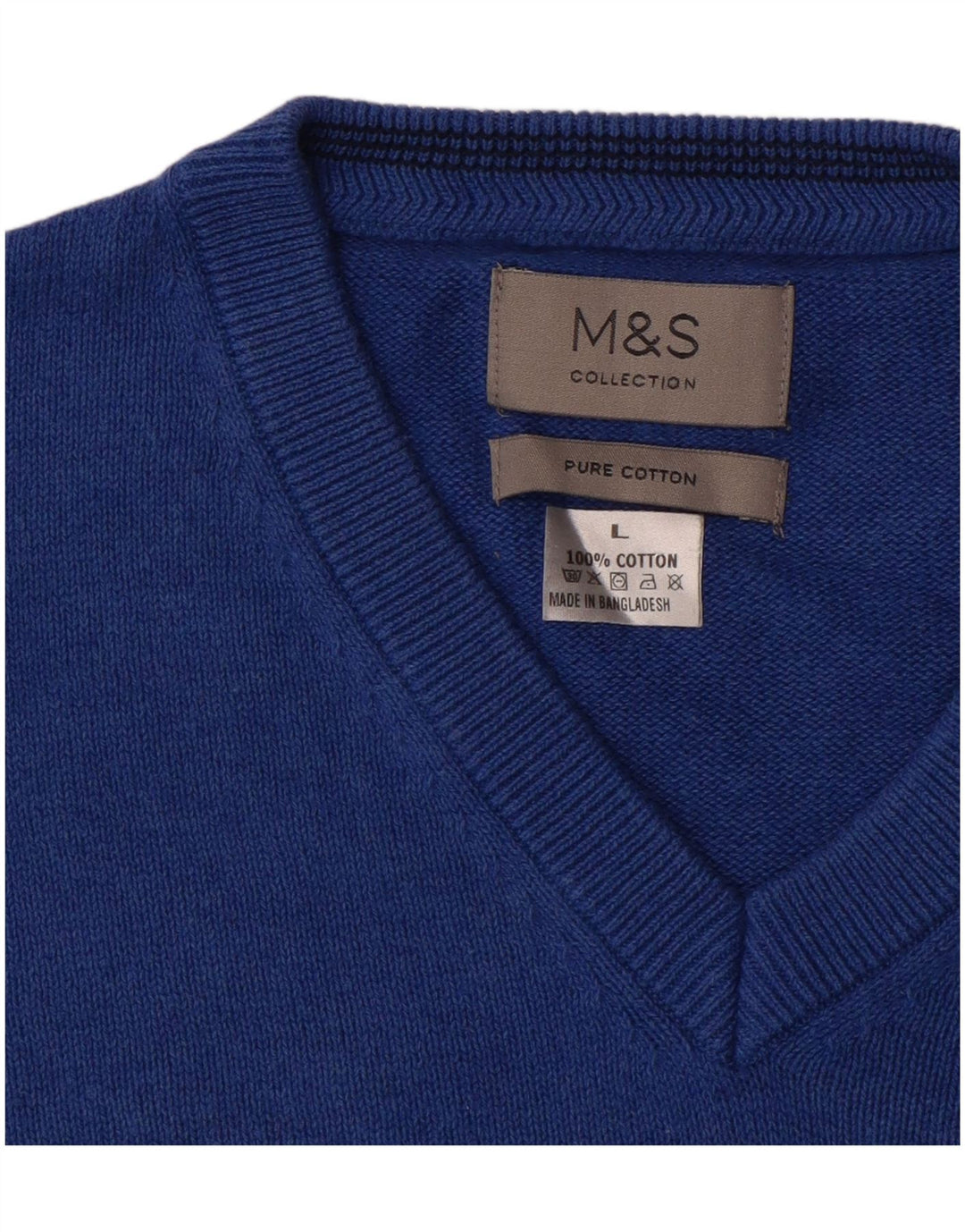 Marks & Spencer Jersey con cuello en V para hombre, talla grande, algodón azul