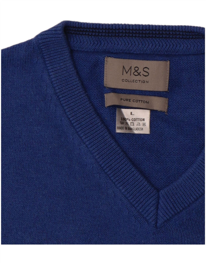 Marks & Spencer Jersey con cuello en V para hombre, talla grande, algodón azul