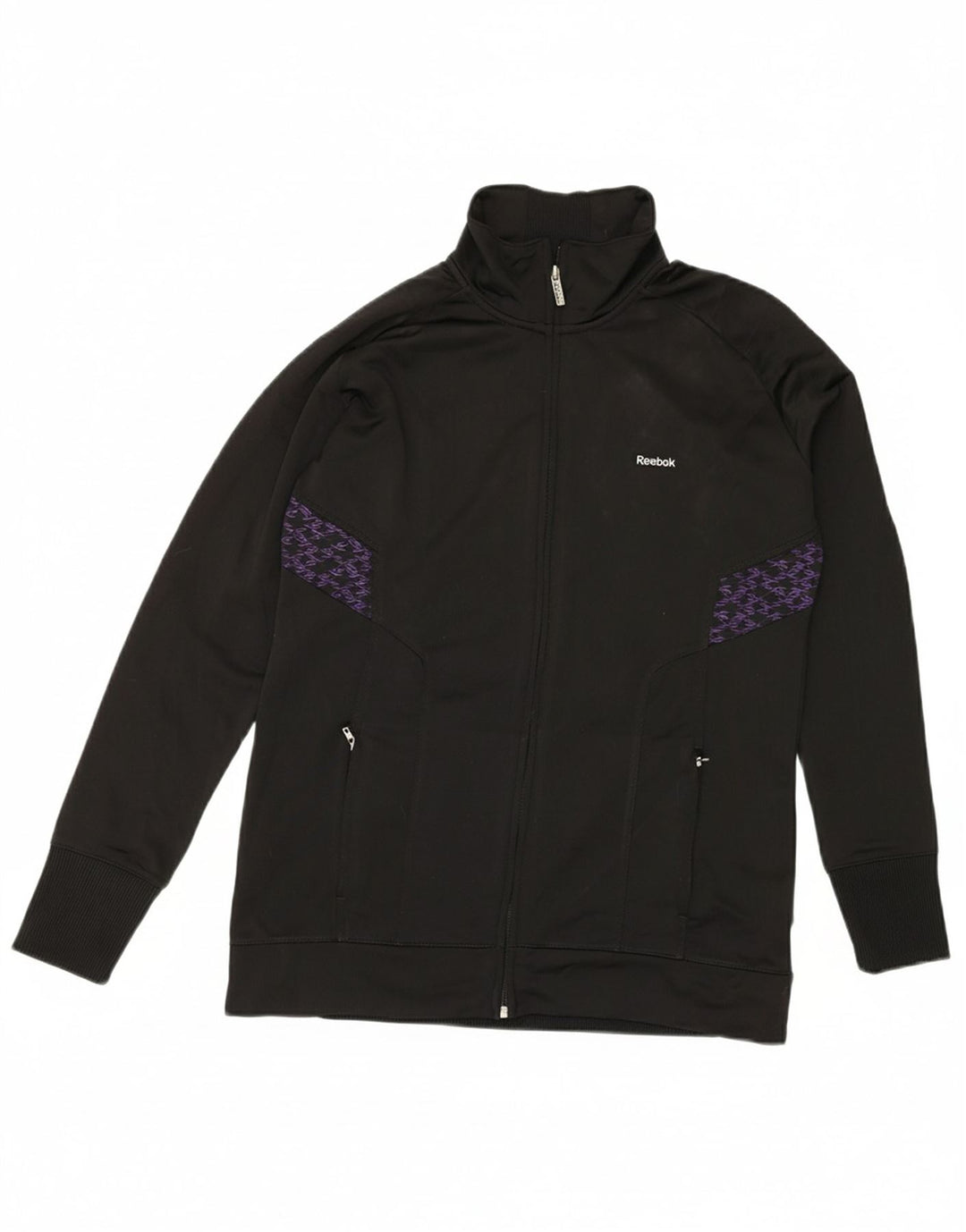 REEBOK Womens Tracksuit Top Jacket UK 14 Large Black Polyester