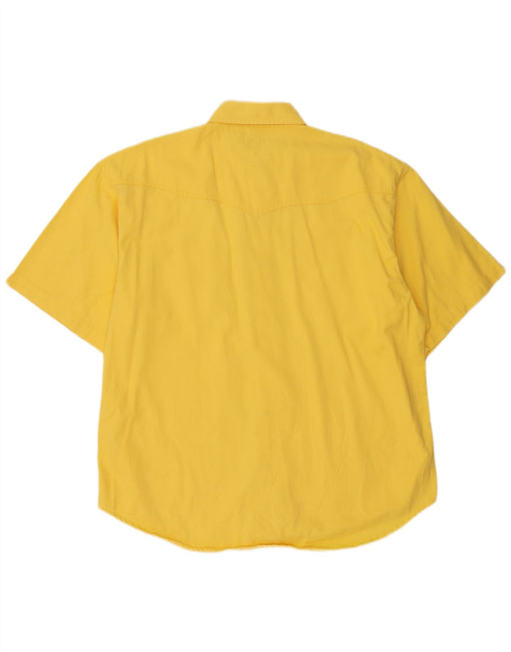 Vintage hombres camisa de manga corta algodón amarillo grande