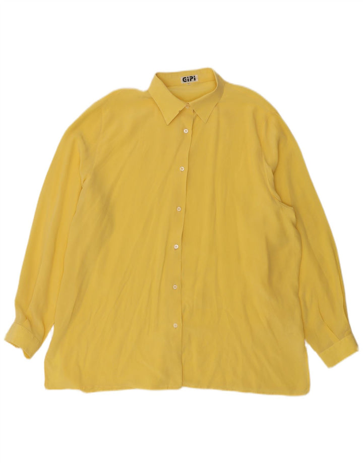 Camisa Vintage Mujer IT 50 XL Seda Amarilla