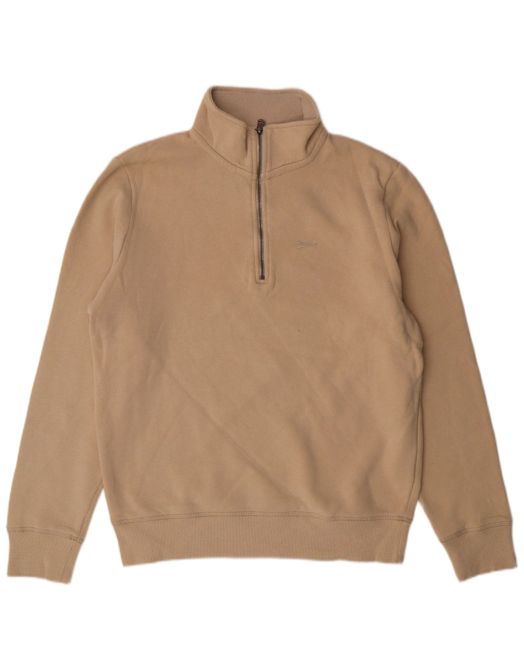 SUPERDRY Hombre Sudadera con cuello con cremallera Jumper Large Beige Cotton