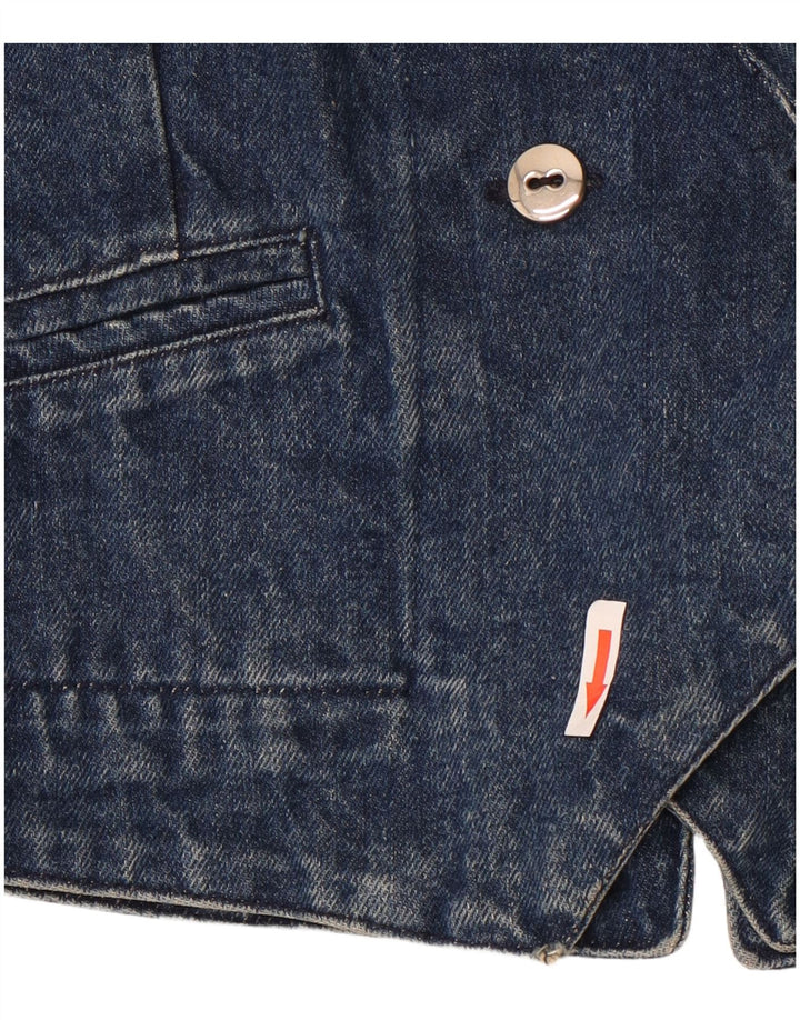 Vintage mujer doble pecho denim Blazer chaqueta Reino Unido 14 algodón azul medio