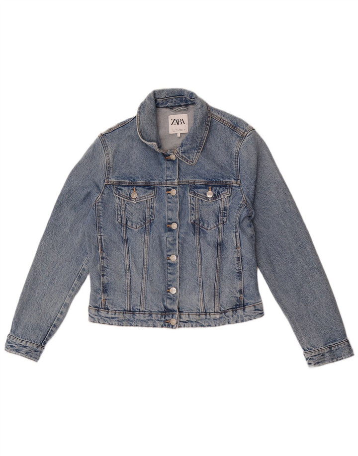 Zara Mujer Chaqueta Vaquera UK 40 Grande Algodón Azul