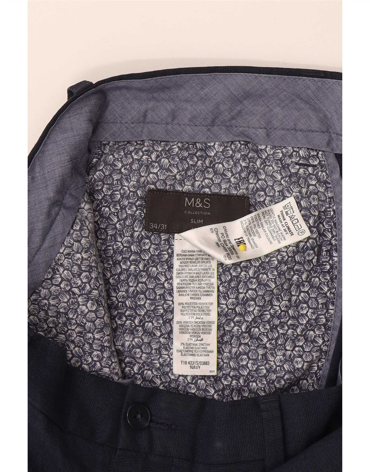 Marks & Spencer Pantalón chino ajustado para hombre W34 L31 Poliéster azul marino