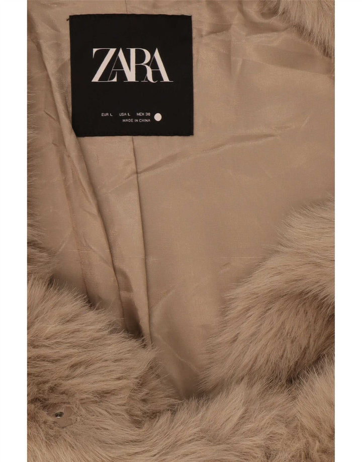Zara Mujer Chaqueta De Piel Sintética De Popelina UK 46 Grande Poliéster Beige
