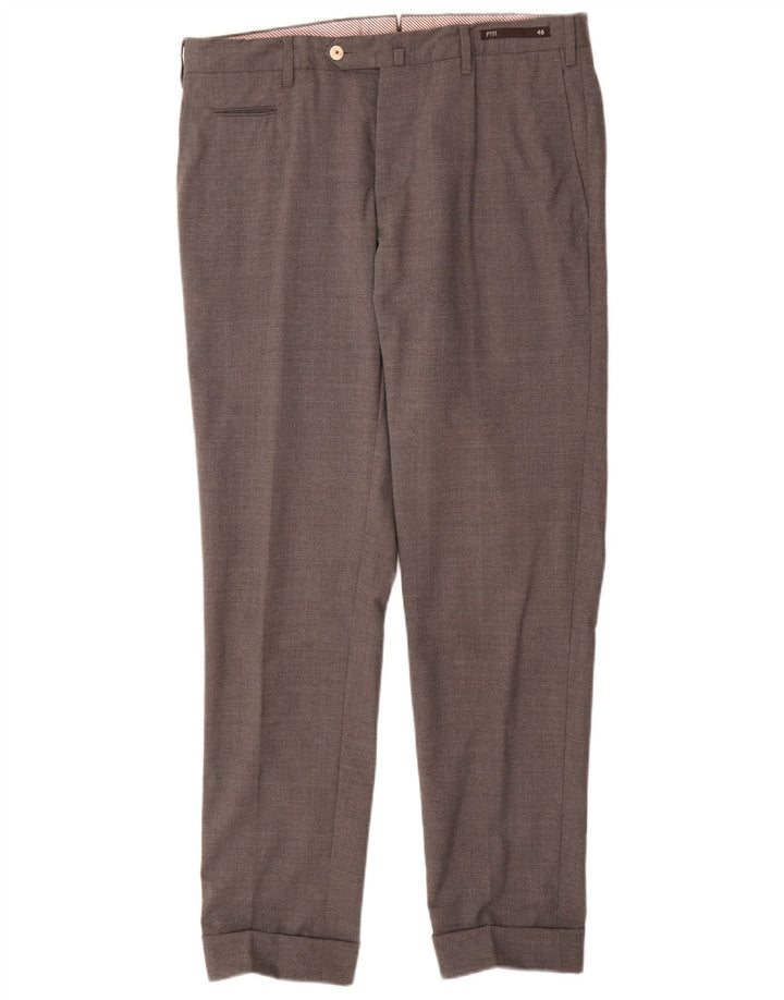 VINTAGE Pantalón de traje delgado para hombre IT 48 Medio W32 L31 Lana gris