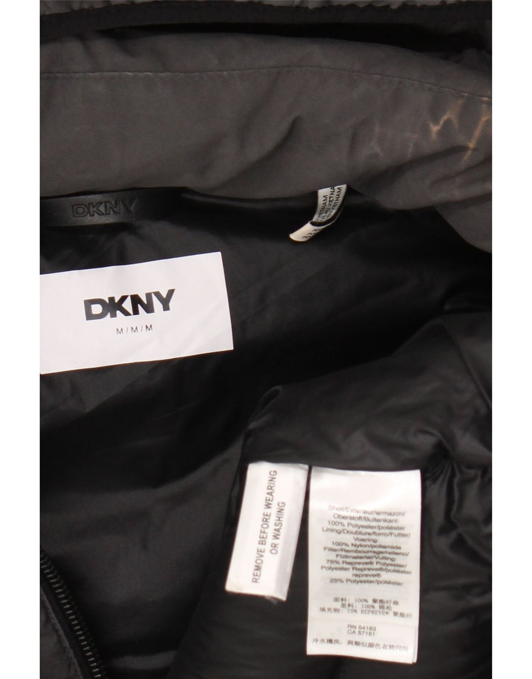 Dkny Abrigo acolchado con capucha para mujer UK 44 Poliéster gris medio