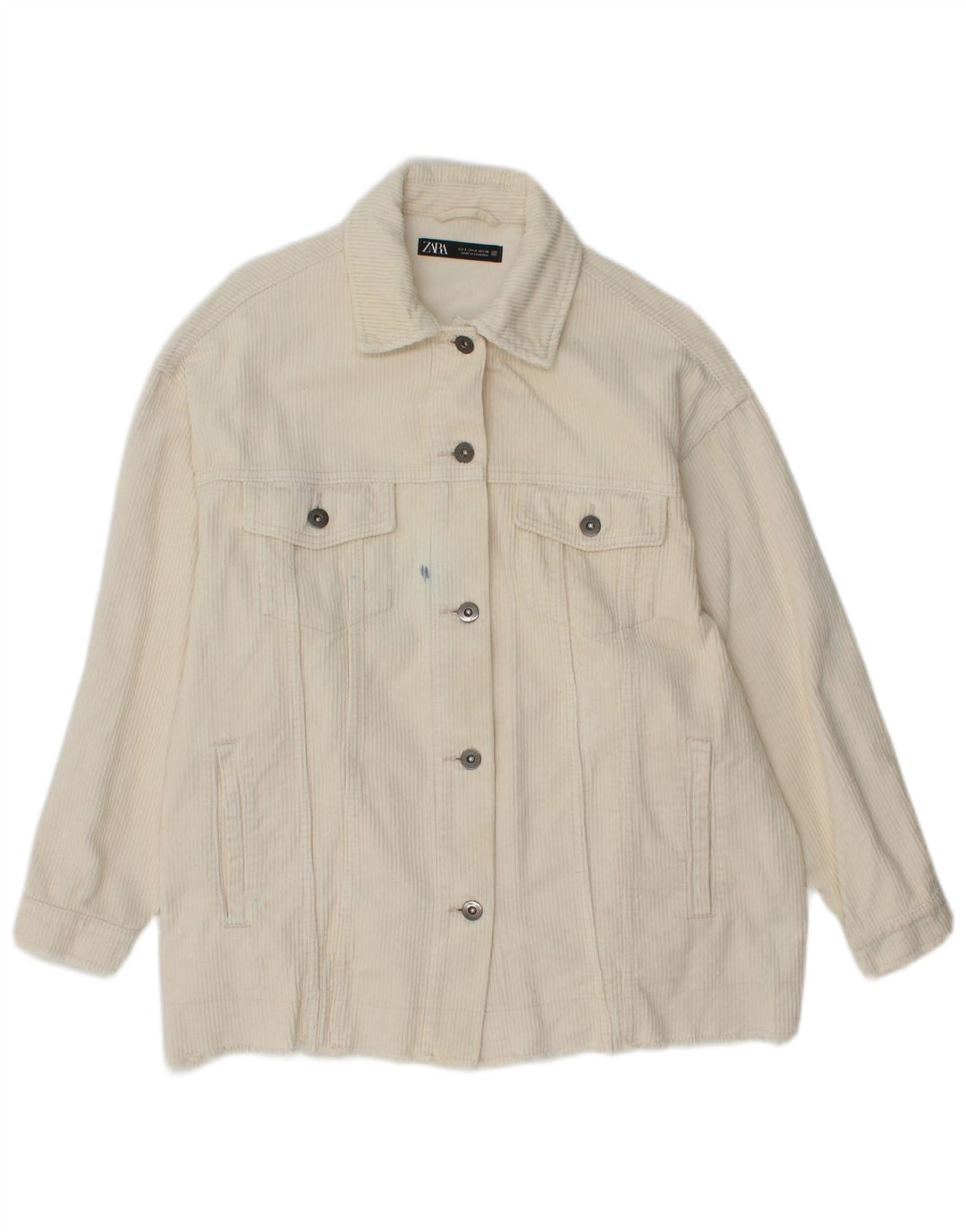 Zara Mujer Chaqueta De Pana Extragrande UK 10 Small Off White Cotton