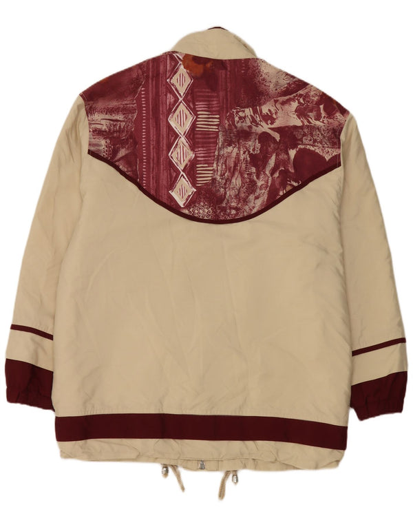 Vintage mujer chaqueta utilitaria de gran tamaño Reino Unido 8 pequeño poliéster floral beige