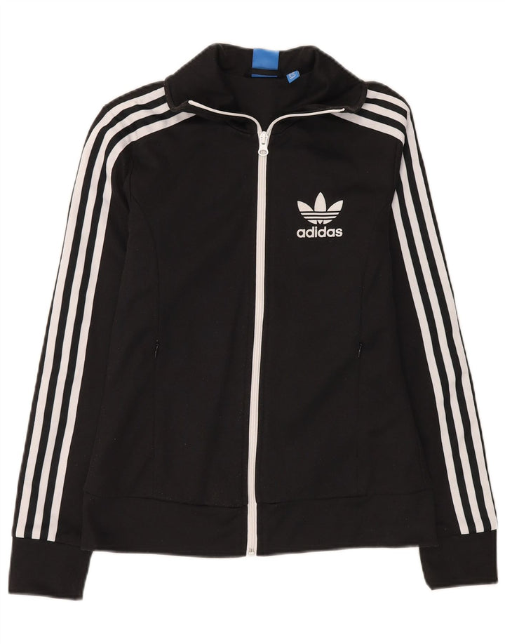 Adidas Mujer Chándal Top Chaqueta Reino Unido 8 Pequeño Algodón Negro