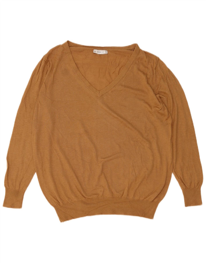 Zara Mujer Jersey Oversize con Cuello en V UK 44 Marrón Medio
