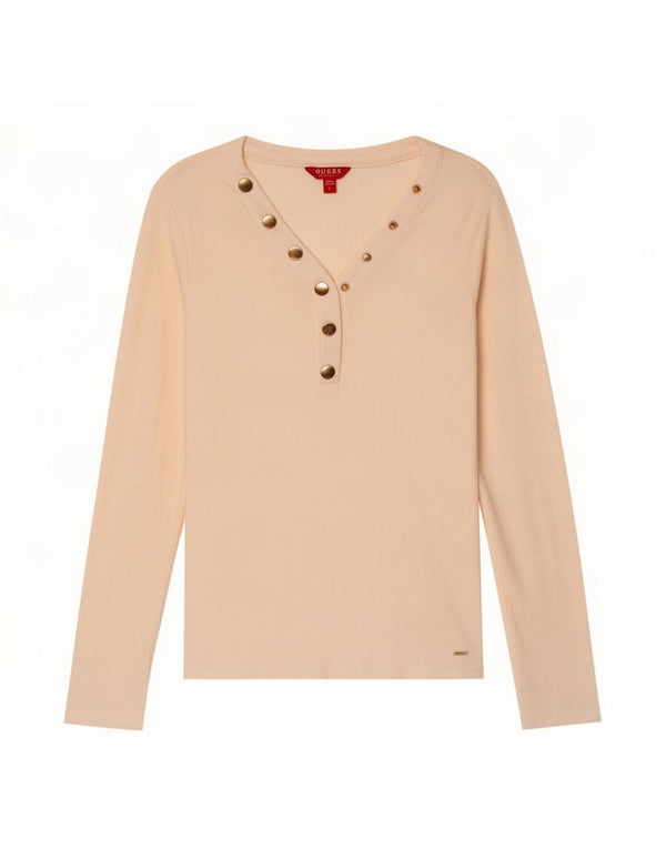 Guess Top de mujer de manga larga UK 44 Large Off White Viscosa