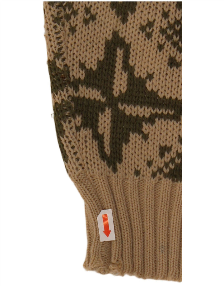 VINTAGE Mujer Barco Cuello Jersey Jersey IT 46 Grande Beige Geométrico